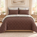 Chocolate Brown Geometric 6 Pcs Bedspread Set - The Linen House