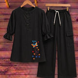 Classic Black Embroidered Baggy Two Piece Suite - The Linen House