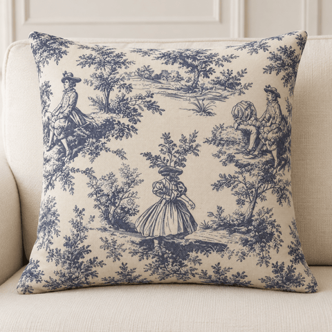 Classic Blue & Cream Printed Cushion Cover - The Linen House