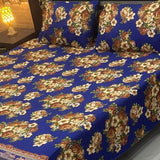 Classic Blue Floral Double Bed Printed Bedsheet - The Linen House
