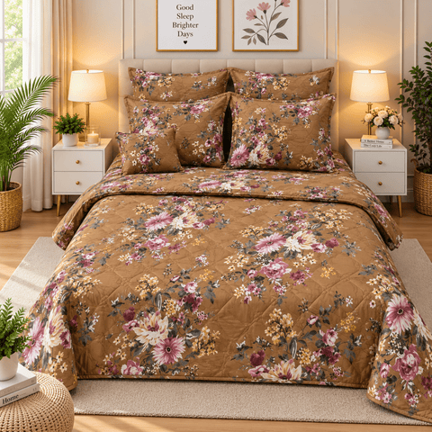 Classic Floral Printed Bedspread Set – 7 Pcs - The Linen House