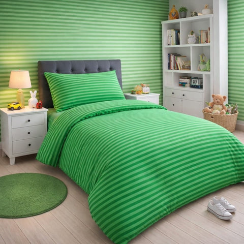 Classic Green Stripes Kids Bedsheet - The Linen House