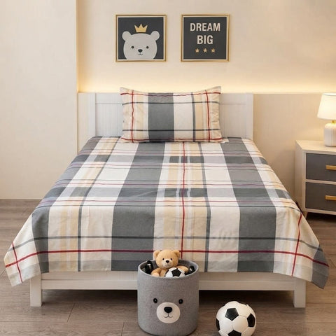 Classic Grey Plaid Kids Bedsheet - The Linen House