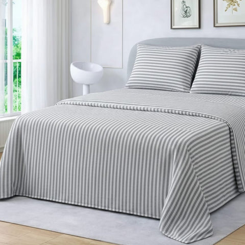 Classic Grey Striped Printed Bedsheet (3pcs) - The Linen House