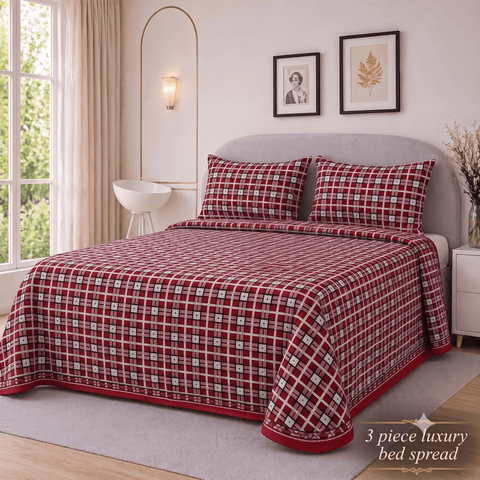 Classic Red Checkered Printed Bedspread - The Linen House