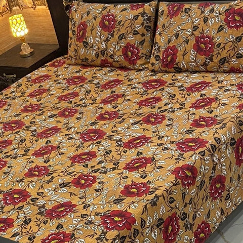 Classic Red Floral Double Bed Printed Bedsheet - The Linen House