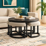 Coffee Table w/Stools, Upholstered Seating, for Living Room/Kids Room - The Linen House