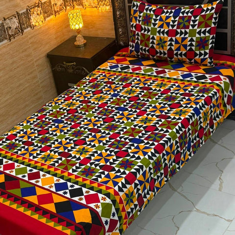 Color Block Geometric Print Bedsheet – Single Size (Pack of 2) - The Linen House