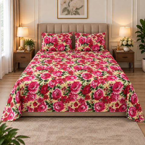 Colorful Floral Print Bedsheet - The Linen House