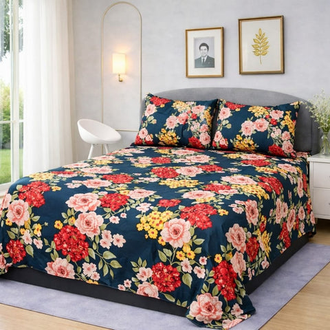 Colorful Floral Printed Bedsheet (3pcs) - The Linen House