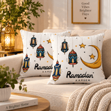 Colorful Ramadan Kareem Cushion Cover with Lanterns and Moon (Pack of 2) - The Linen House