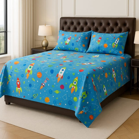 Colorful Space Explorer Bedsheet 3 pcs - The Linen House