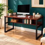 Computer Desk with Bookshelf, Modern Office Desk with Storage Shelves - The Linen House
