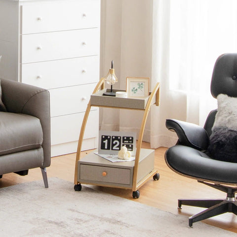 Costway Rolling End Table with Storage Drawer Tray - The Linen House