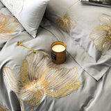 Cotton Satin Flower Embroidery Duvet Set - The Linen House