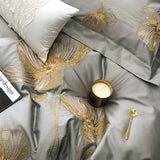Cotton Satin Flower Embroidery Duvet Set - The Linen House