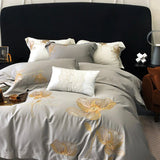 Cotton Satin Flower Embroidery Duvet Set - The Linen House
