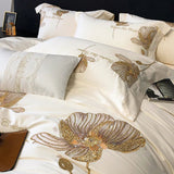 Cotton Satin Flower Embroidery Duvet Set - The Linen House