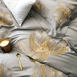 Cotton Satin Flower Embroidery Duvet Set - The Linen House