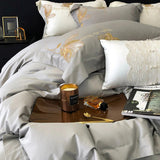 Cotton Satin Flower Embroidery Duvet Set - The Linen House