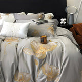 Cotton Satin Flower Embroidery Duvet Set - The Linen House