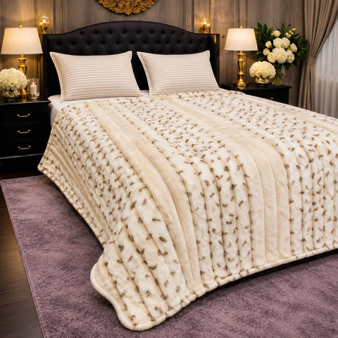 Cream & Beige Faux Fleece Blanket - The Linen House