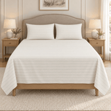 Cream Blue Pinstripe Printed Bed Sheet - The Linen House