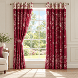 Crimson Cream Floral Printed Curtain - The Linen House