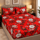 Crimson Red Floral Fitted Sheet - The Linen House