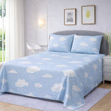 Cute Blue Cloud Printed Bedsheet (3pcs) - The Linen House