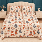 Cute Bunny & Butterfly Print Cream Cotton Bedsheet - The Linen House