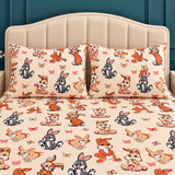 Cute Bunny & Butterfly Print Cream Cotton Bedsheet - The Linen House