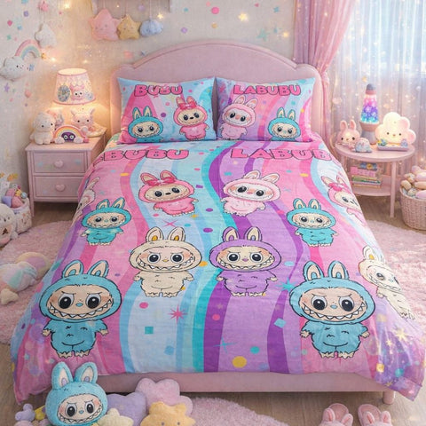 Cute Bunny Cartoon Printed Bed Sheet - The Linen House