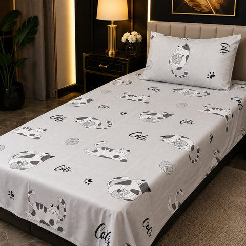 Cute Cat Print Kids Bedsheet - The Linen House