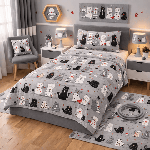 Cute Cat Print Kids Bedsheet - The Linen House
