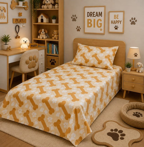 Cute Dog Bone & Paw Kids Bedsheet - The Linen House