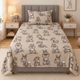 Cute Grey Bunny Print Kids Bedsheet - The Linen House