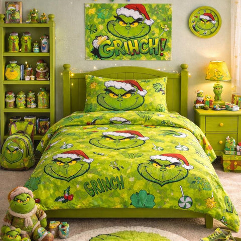 Cute Grinch Theme Kids Bedsheet - The Linen House