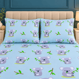 Cute Koala Print Light Blue Cotton Bedsheet - The Linen House