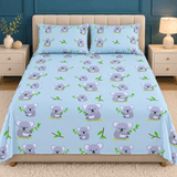 Cute Koala Print Light Blue Cotton Bedsheet - The Linen House