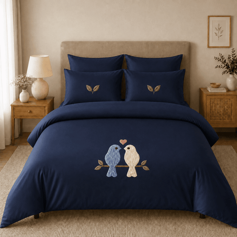 Cute Love Birds Nature Embroidered Bedding Set - The Linen House