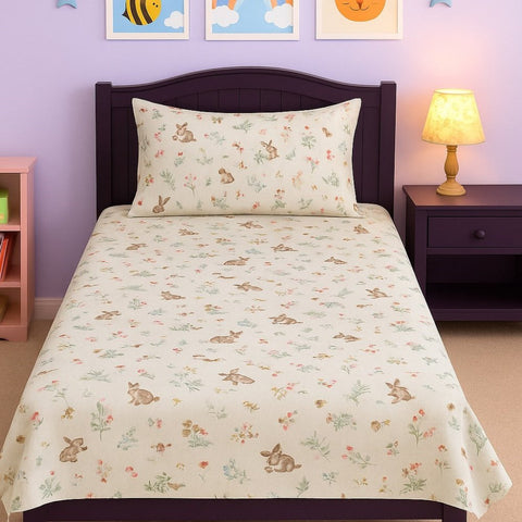 Cute Soft Bunny Bed Sheet – Floral Print, Premium Fabric - The Linen House