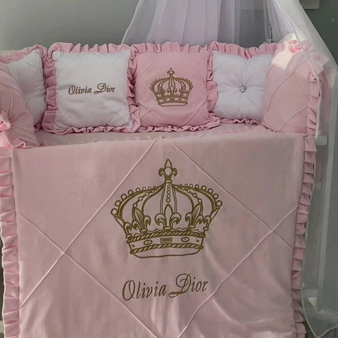 Baby Cot Set ( Pink Princess Crown ) - The Linen House