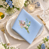 Luxury Plain Cotton Napkin with Wildflower Embroidery