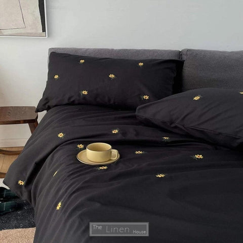 Daisy Flower Embroidery Duvet Cover Set - The Linen House