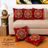 Decorative Red Velvet Cushion Cover Set(Pack of 5) - The Linen House