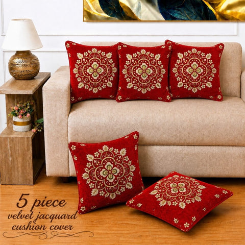 Decorative Red Velvet Cushion Cover Set(Pack of 5) - The Linen House