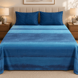 Deep Blue Ombre Stripe Printed Bed Sheet - The Linen House