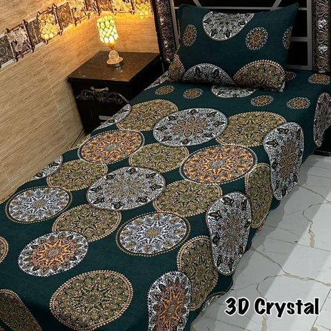 Deep Green Ornamental Circle Print Bedsheet – Single Size (Pack of 2) - The Linen House