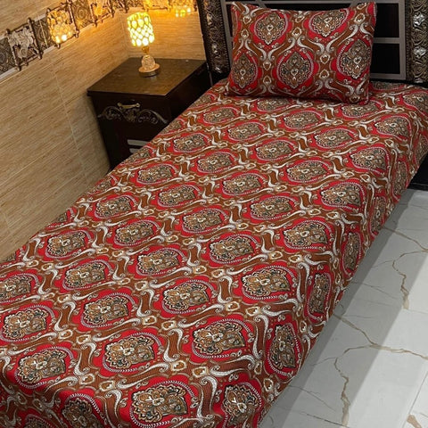 Deluxe Red Ornamental Print Bedsheet – Single Size (Pack of 2) - The Linen House
